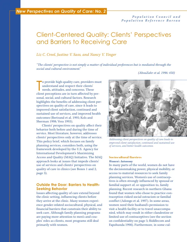 Client-centered quality : clients" perspectives and barriers to receiving care