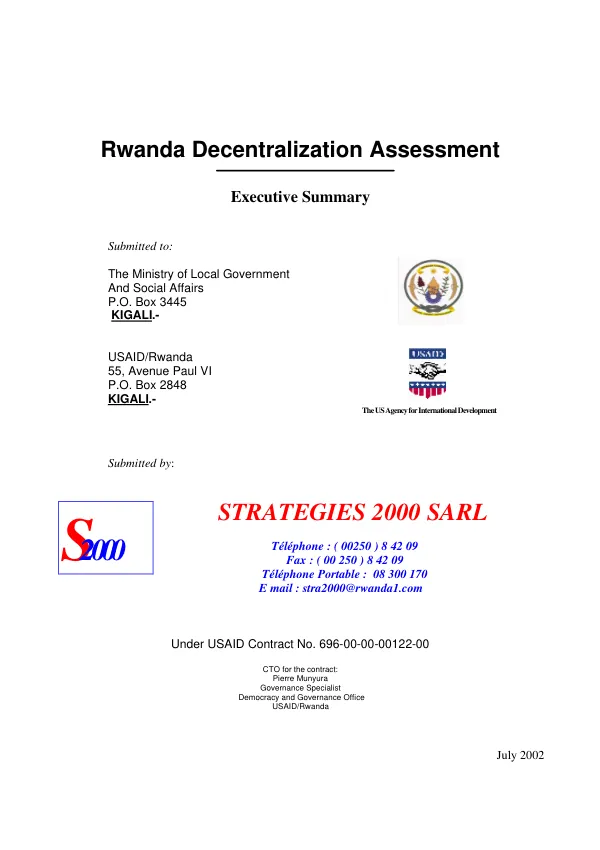 Rwanda decentralization assessment : executive summary