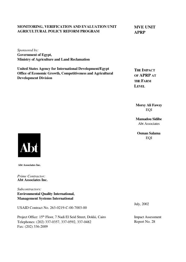 Impact of APRP [agricultural policy reform program] at the farm level