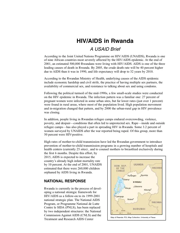 HIV/AIDS in Rwanda : a USAID brief