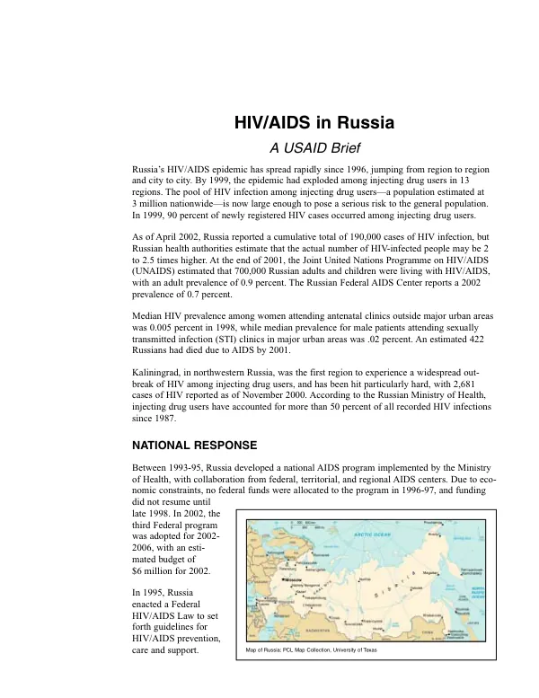 HIV/AIDS in Russia : a USAID brief