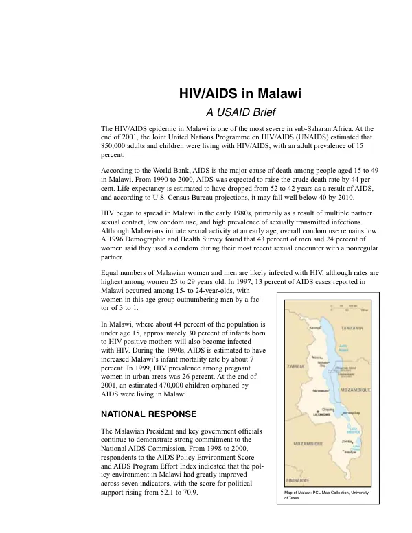 HIV/AIDS in Malawi : a USAID brief