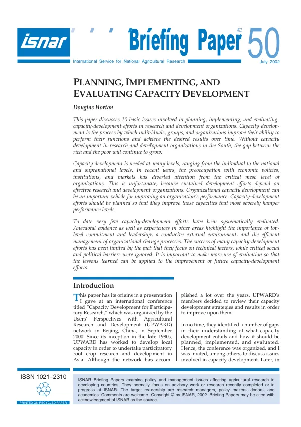 Planning, implementing, and evaluating capacity development