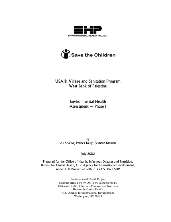 USAID village and sanitation program, West Bank of Palestine : environmental health assessment -- phase I
