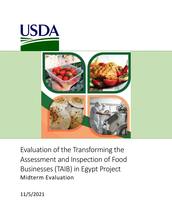 [USDA] Evaluation of the transforming the assessment and inspection of food businesses (TAIB) in Egypt project : midterm evaluation