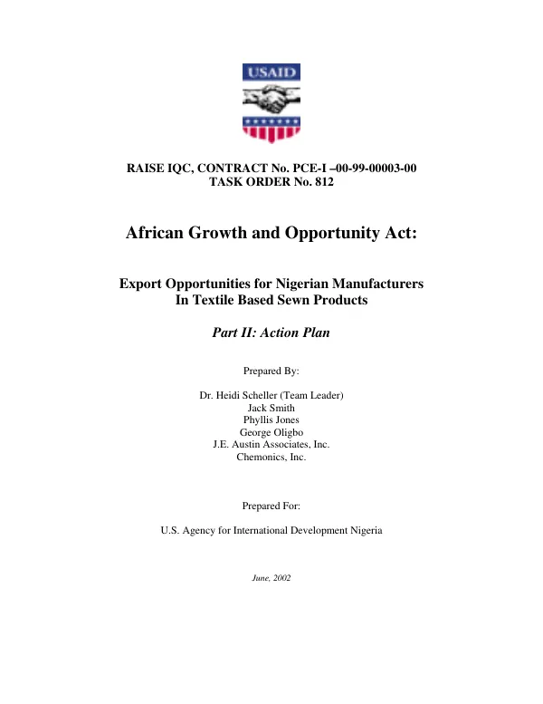 African Growth and Opportunity Act : export opportunities for Nigerian manufacturers in textile based sewn products. Part II : action plan
