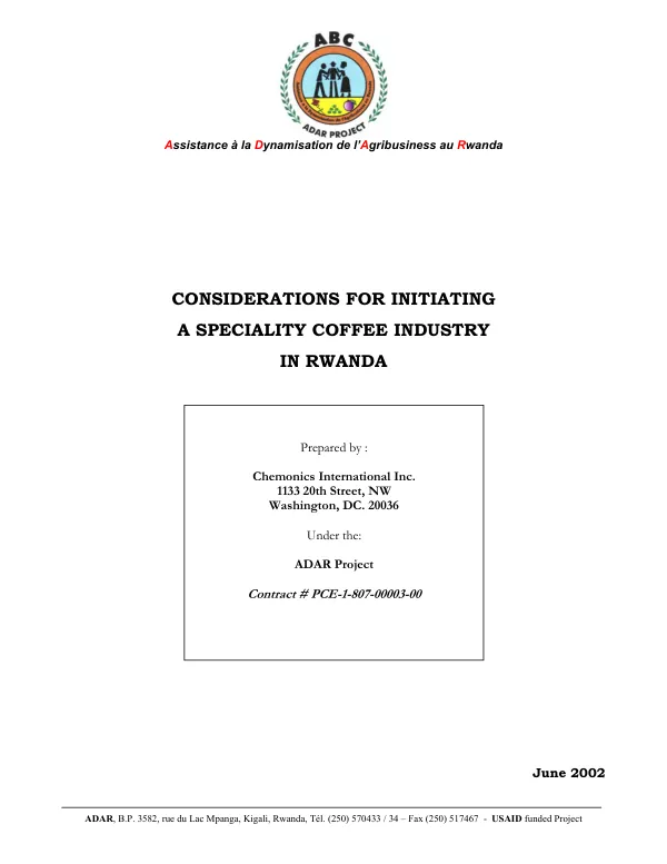 Considerations for initiating a specialty coffee industry in Rwanda