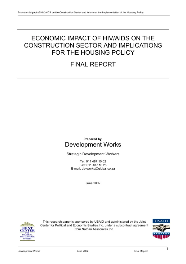 Economic impact of HIV/AIDS on the construction sector and implications for the housing policy : final report
