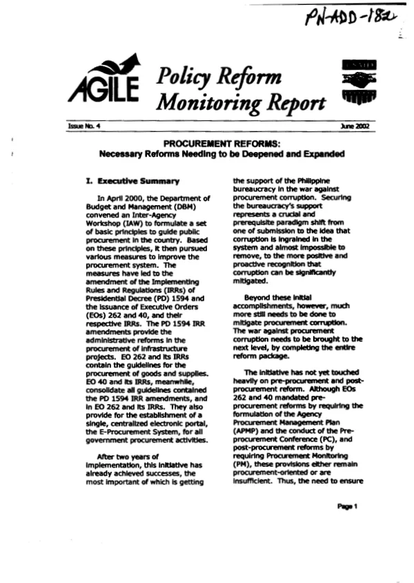 Procurement reforms : necessary reforms needing to be deepened and expanded