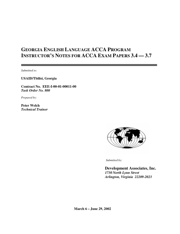 Georgia English language ACCA [Association of Chartered Certified Accountants] program instructor"s notes for ACCA exam papers 3.4-3.7 : March 6-June 29, 2002