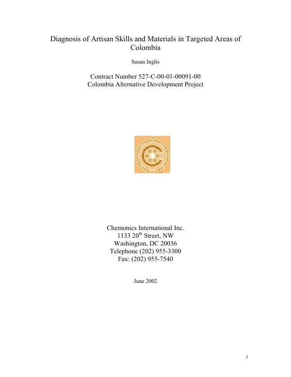 Diagnosis of artisan skills and materials in targeted areas of Colombia