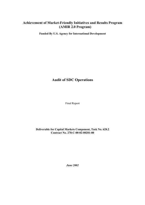 Audit of SDC [Securities Depository Center] operations : final report