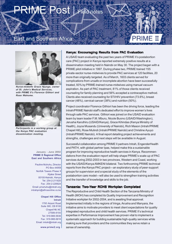 PRIME Post : field notes -- East and Southern africa -- PRIME II[, January-June 2002]