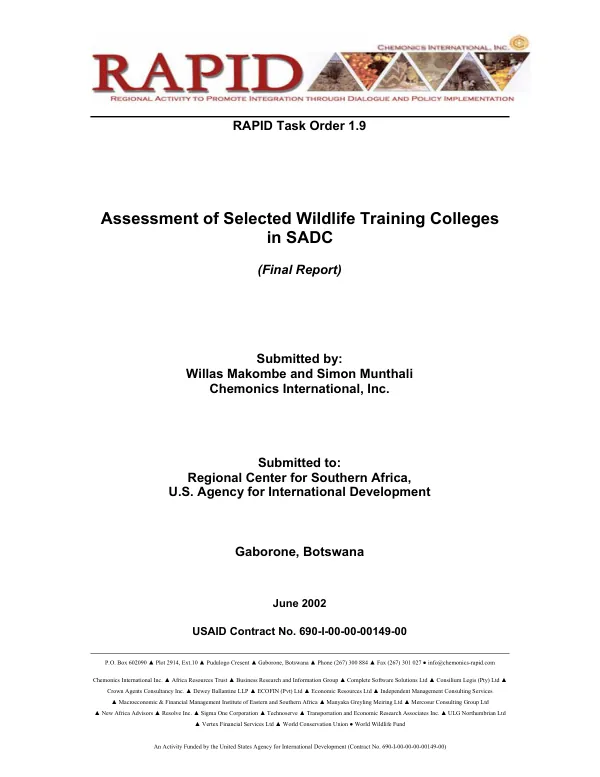 Assessment of selected wildlife training colleges in SADC : (final report)