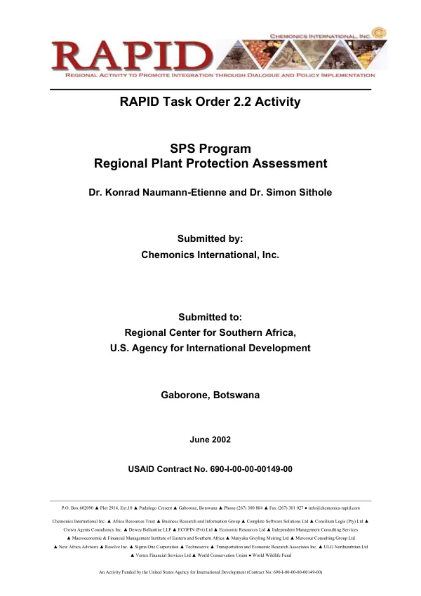 SPS [sanitary and phytosanitary] program : regional plant protection assessment