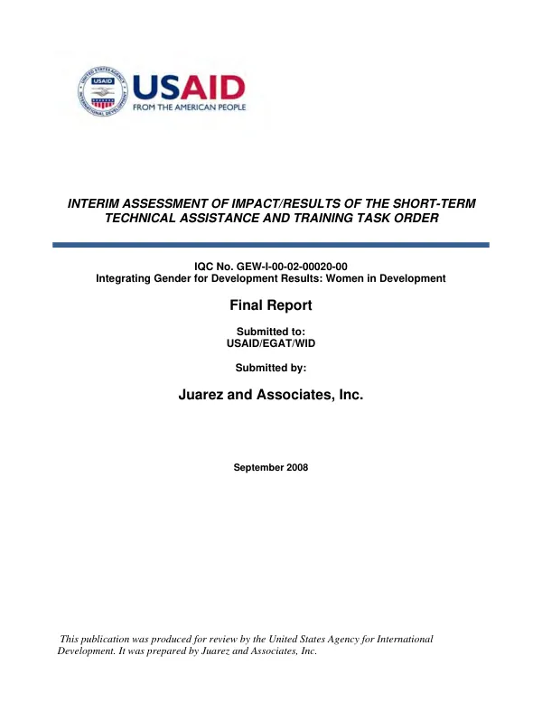 Interim assessment of the impact/results of the short-term technical assistance and training task order : final report