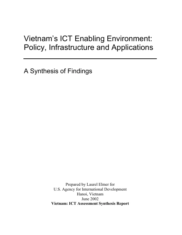 Vietnam"s ICT enabling environment : policy, infrastructure and applications -- a synthesis of findings