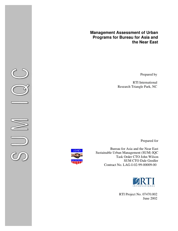 Management assessment of urban programs for Bureau for Asia and the Near East