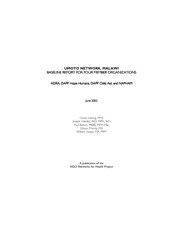 Umoyo network, Malawi : baseline report for four member organizations -- ADRA, DAPP Hope Humana, DAPP Child Aid, and NAPHAM