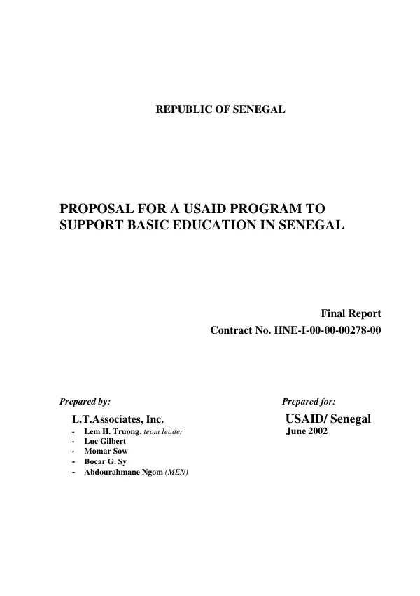 Proposal for a USAID program to support basic education in Senegal : final report