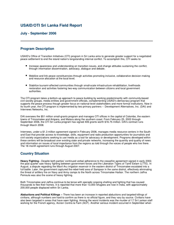 Report on the collection of baseline and performance data for the education for development and democracy initiative (EDDI) : final report