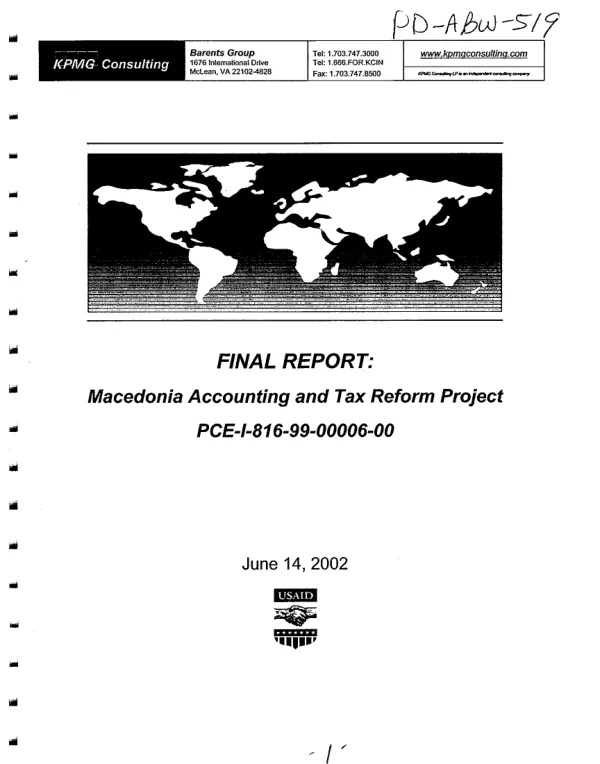 Macedonia accounting and tax reform project : final report -- reporting period : September 5, 2000-June 14, 2002