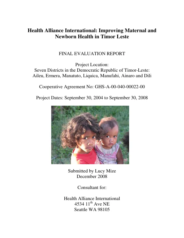 Improving maternal and newborn health in Timor Leste : final evaluation report