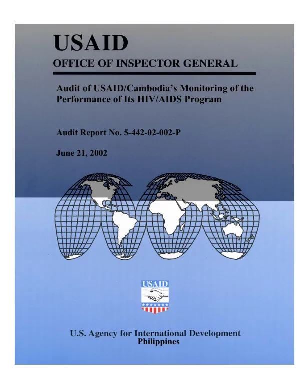 Audit of USAID/Cambodia"s monitoring of the performance of its HIV/AIDS program