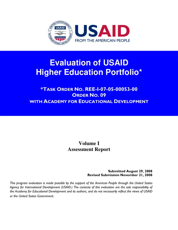 Evaluation of USAID higher education portfolio : volume I -- assessment report
