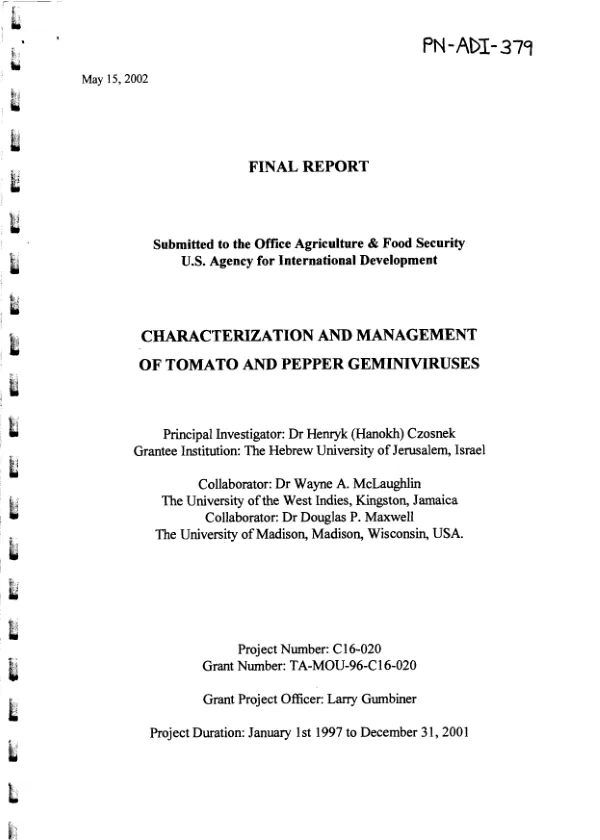 Final report : characterization and management of tomato and pepper geminiviruses
