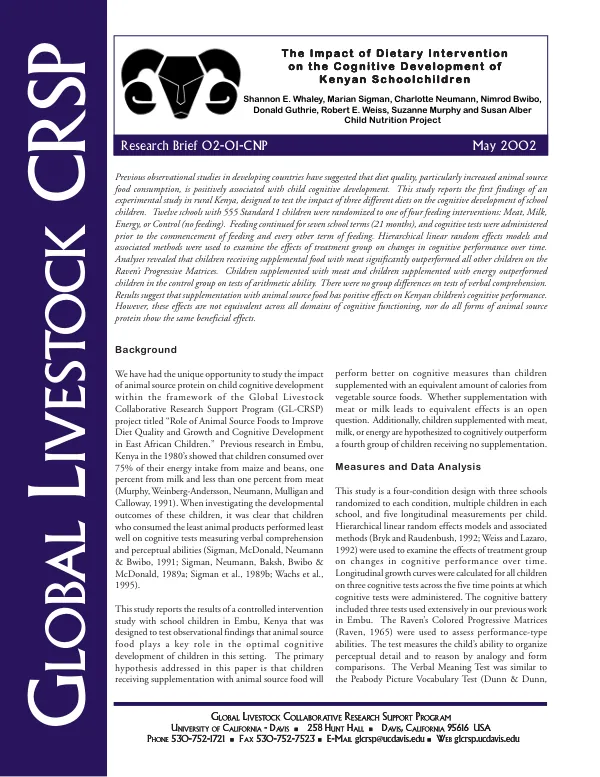 The impact of dietary intervention on the cognitive development of Kenyan schoolchildren
