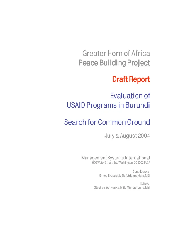 Evaluation of USAID programs in Burundi : Search for Common Ground