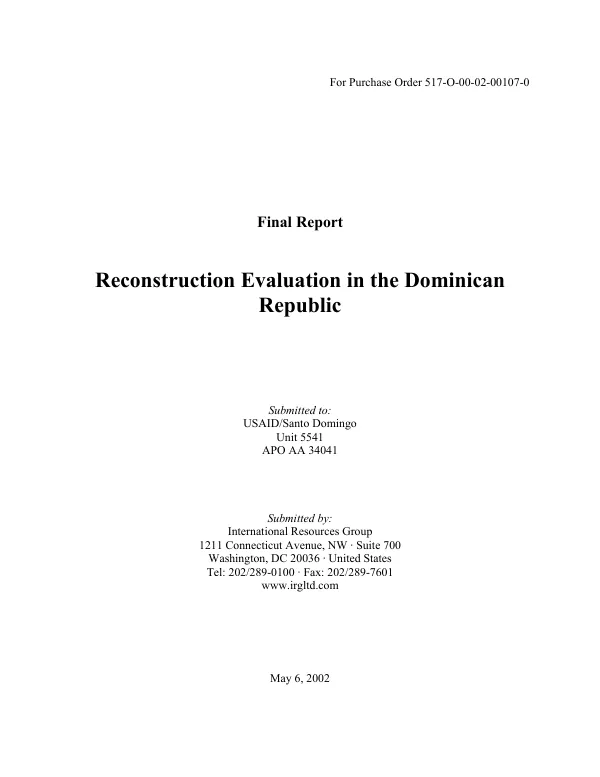 Final report : reconstruction evaluation in the Dominican Republic