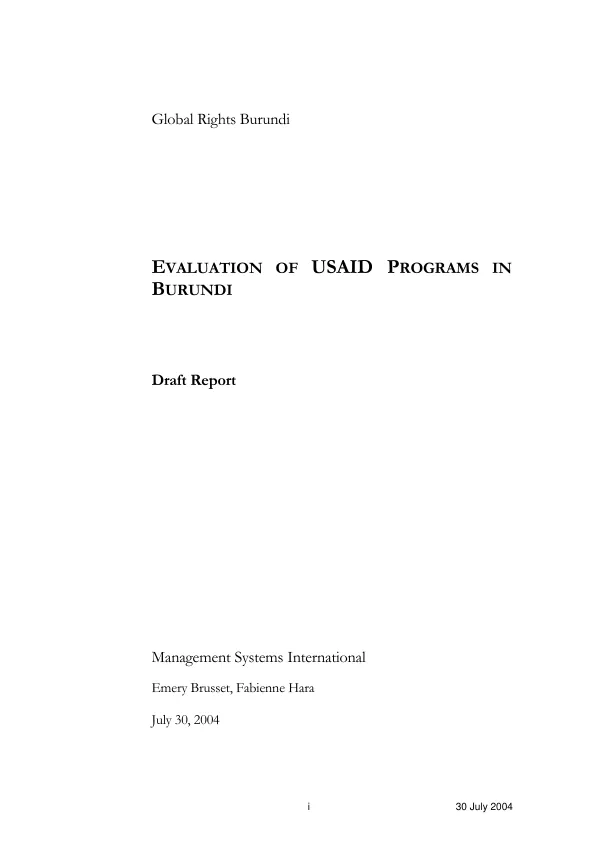 Evaluation of USAID programs in Burundi : Global Rights Burundi