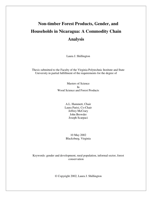 Non-timber forest products, gender, and households in Nicaragua : a commodity chain analysis