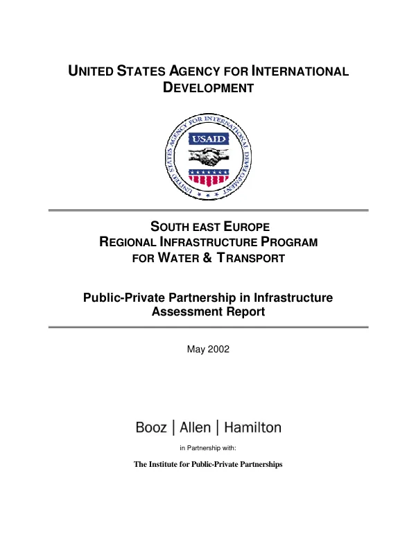 South East Europe regional infrastructure program for water & transport : public-private partnership in infrastructure -- assessment report