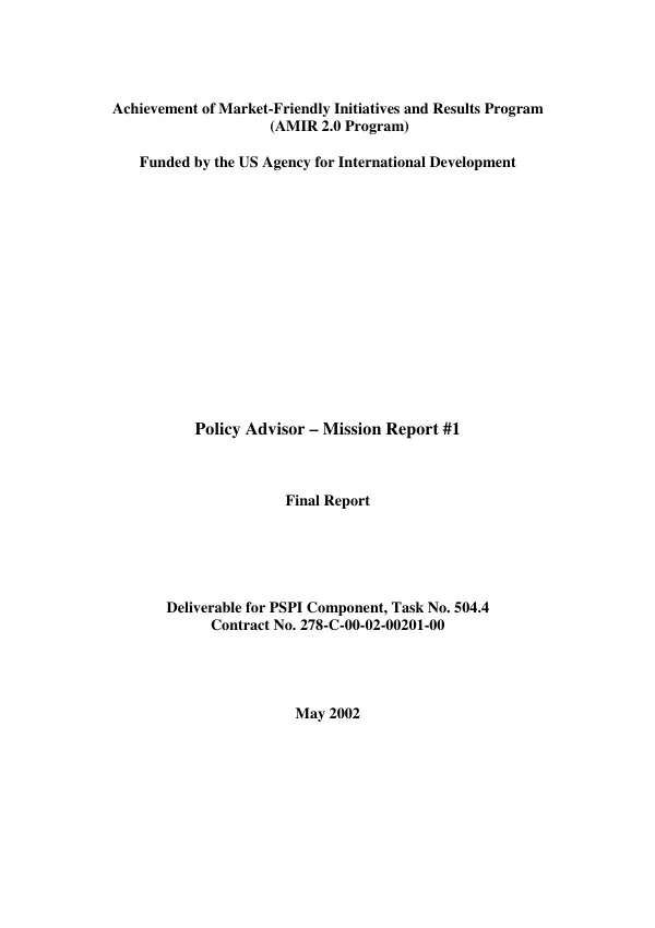 Policy advisor : mission report #1 : final report