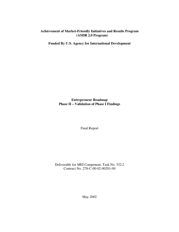 Entrepreneur roadmap : phase II, validation of phase I findings -- final report