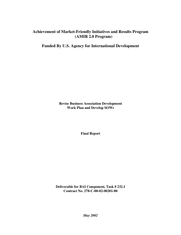 Revise business association development work plan and develop SOWs [statements of work] : final report