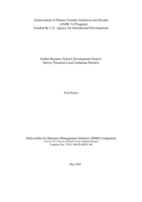 Jordan business school development project : survey potential local Jordanian partners -- final report