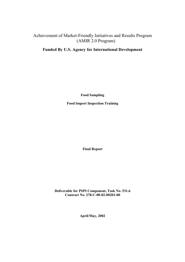 Food sampling : food import inspection training -- final report