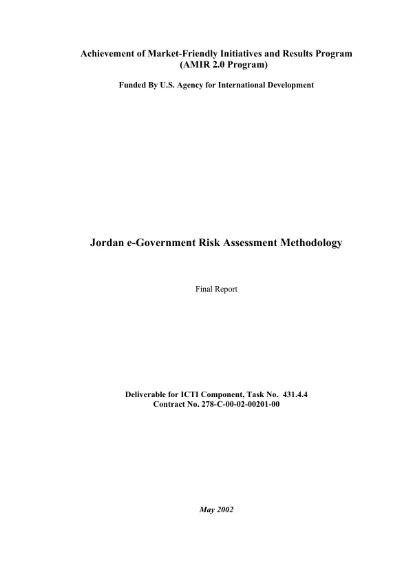 Jordan e-government risk assessment methodology : final report