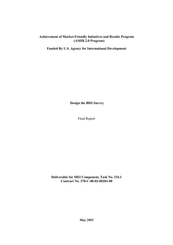 Design the BDS [business development services] survey : final report