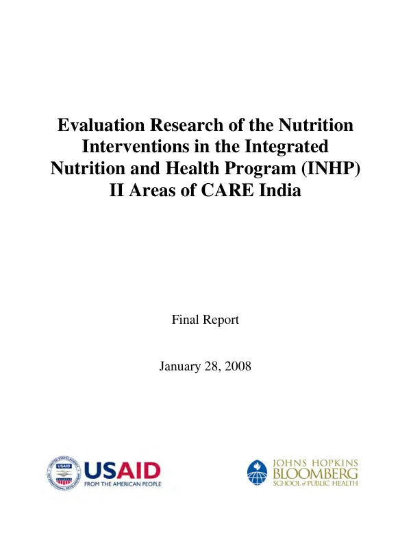Evaluation research of the nutrition interventions in the integrated nutrition and health program (INHP) II areas of CARE India : final report