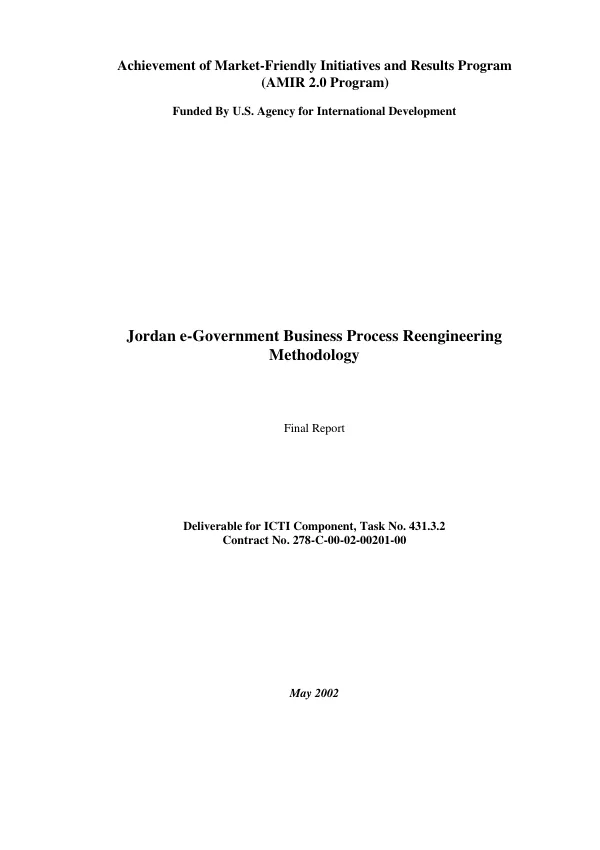 Jordan e-government business process reengineering [BPR] methodology : final report