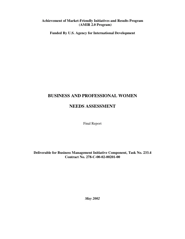 Business and professional women [BPW] needs assessment : final report