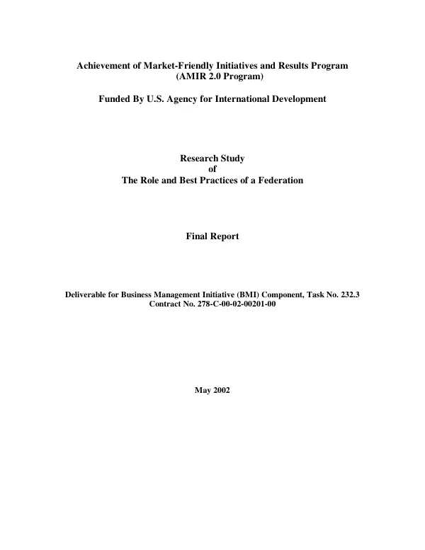 Research study of the role and best practices of a federation : final report
