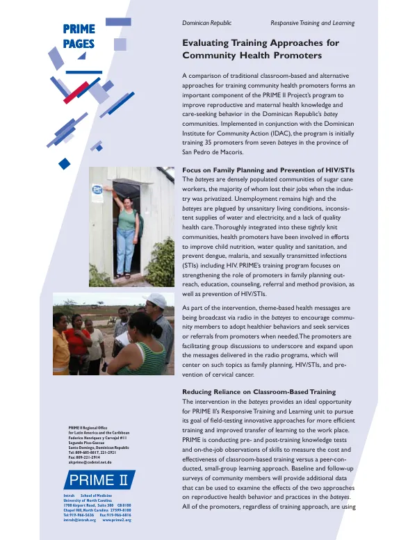Dominican Republic : responsive training and learning -- evaluating training approaches for community health promoters