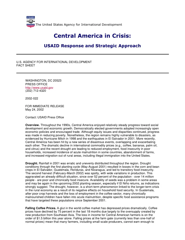 Central America in crisis : USAID response and strategic approach