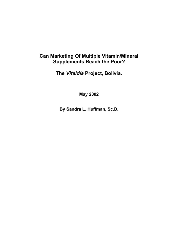 Can marketing of multiple vitamin/mineral supplements reach the poor? : the Vitaldia project, Bolivia